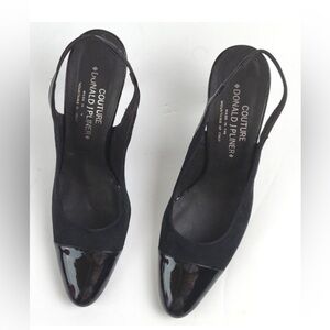 Donald J Pliner Couture Black Patent Leather & Suede Slingback Cap Toe Pumps 8